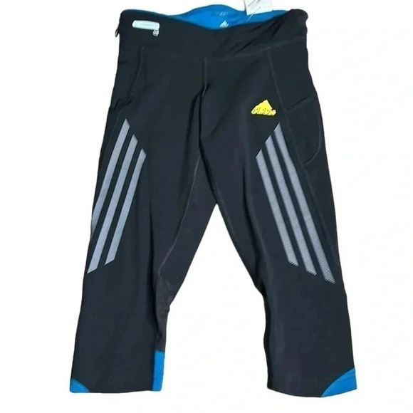 ADIDAS Capri women XS, NWT  leggings ,reflective,logo ,black,striped,activewear - Picture 1 of 11